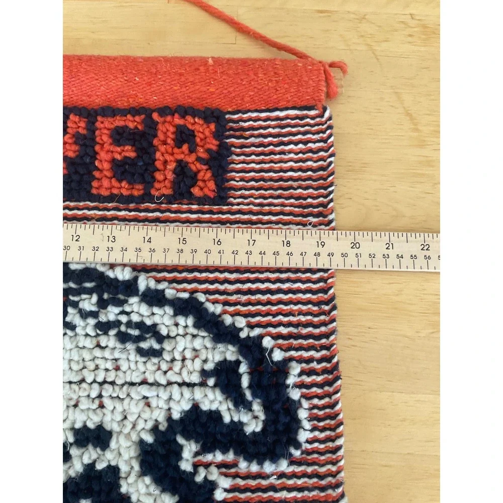 Vintage Denver Broncos Woven Wall Hanging Textile Art Orange Blue Fringe NFL